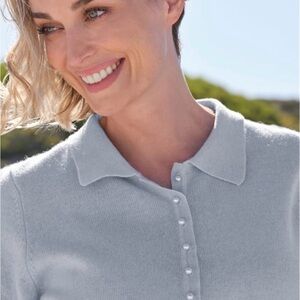 WOOLOVERS Cashmere and Merino Knitted Polo Shirt Sweater Pearl Buttons S